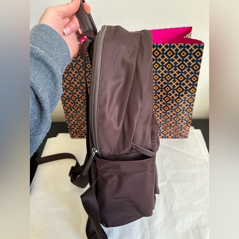 Tory Burch Ella Nylon Backpack Tempranillo Silver Wine Burgundy - Picture 4 of 13